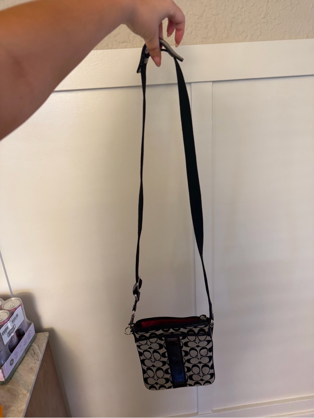 Coach Black Signature Crossbody with Red Interior